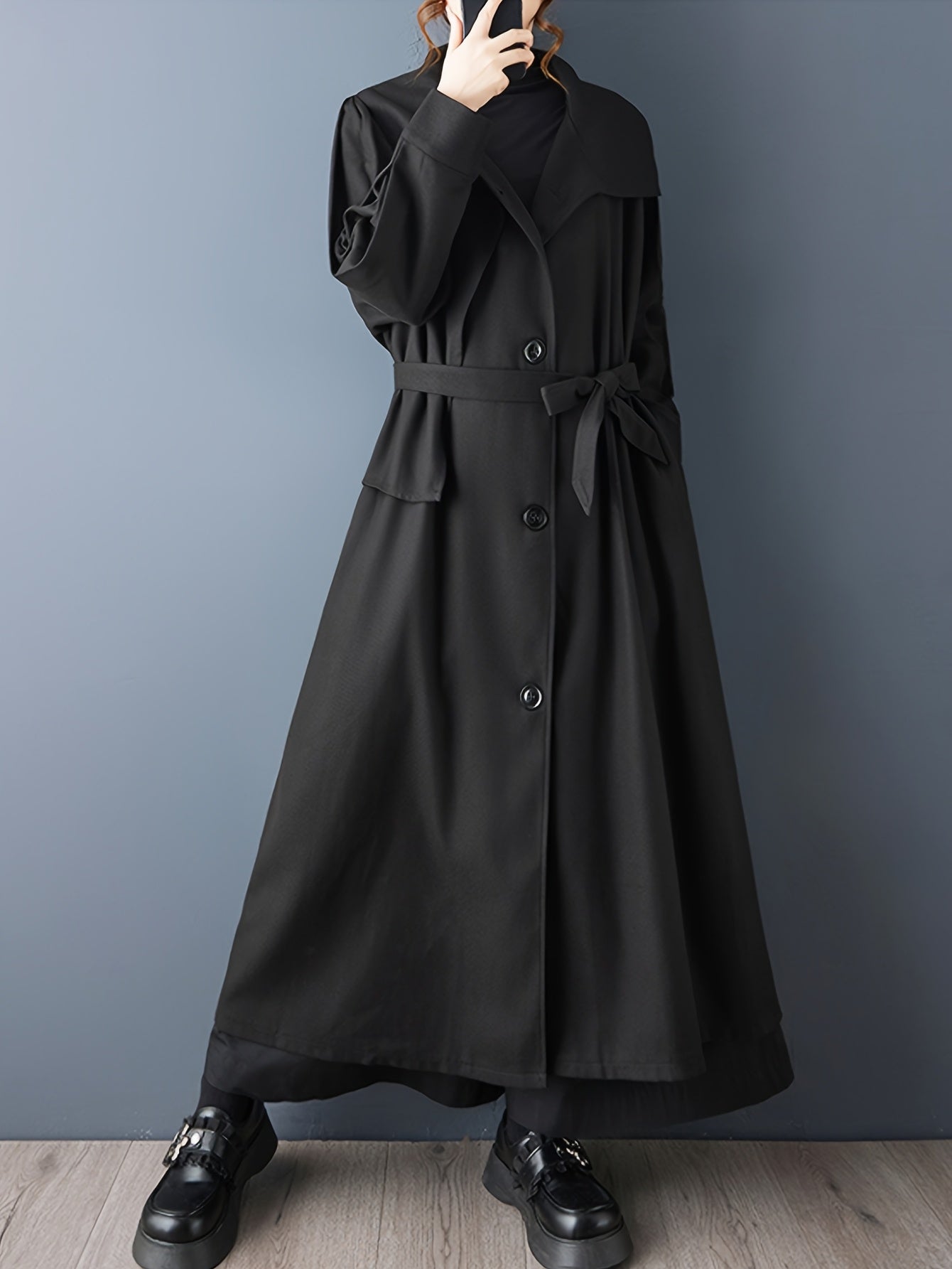 Women'S Elegant Long Trench Coat - Chic Office to Party Outerwear, Button-Front Closure, Structured Fit