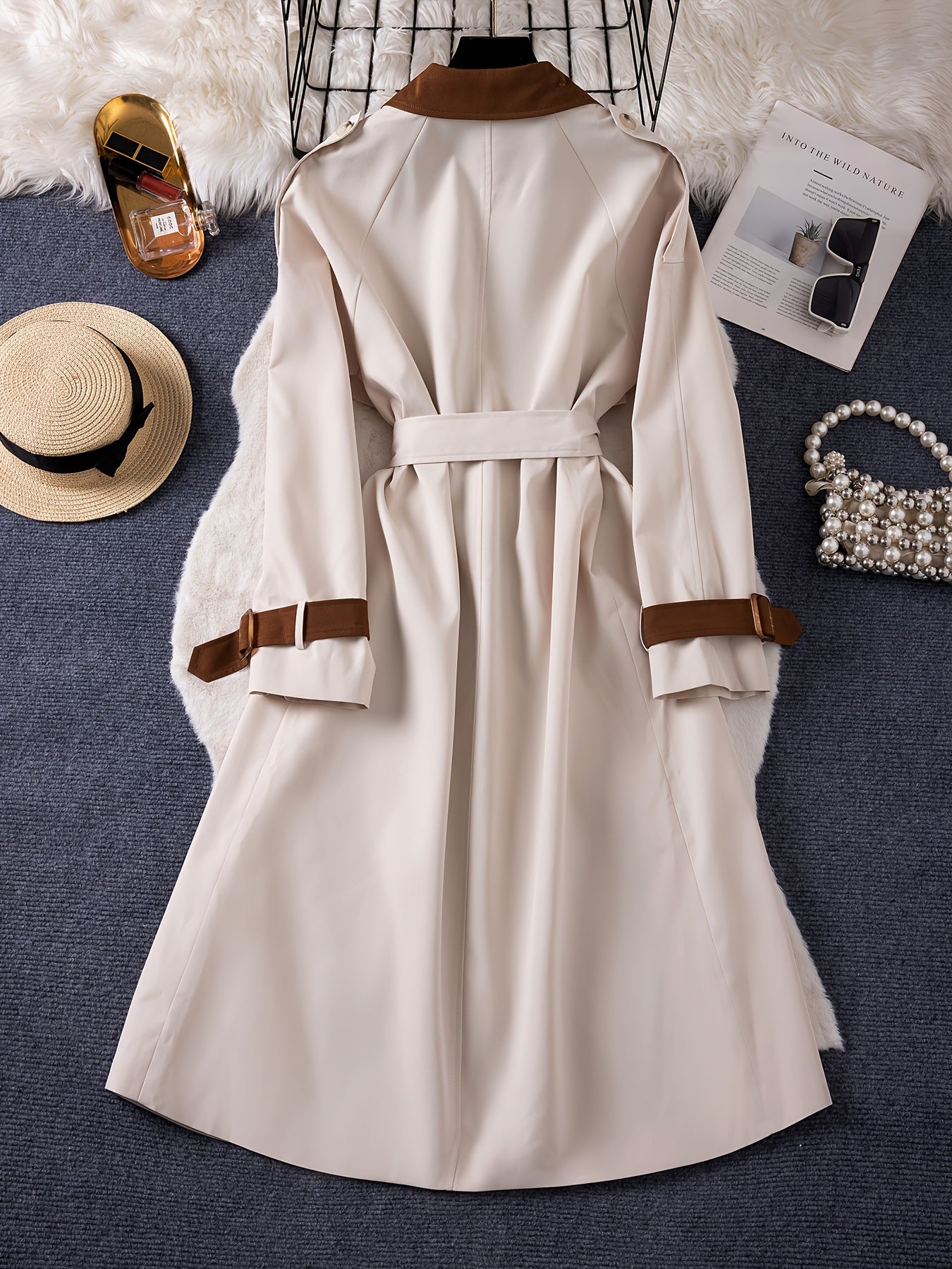 Plus Size, Women's Spring\u002FAutumn\u002FWinter Casual Elegant French-Style Trench Coat