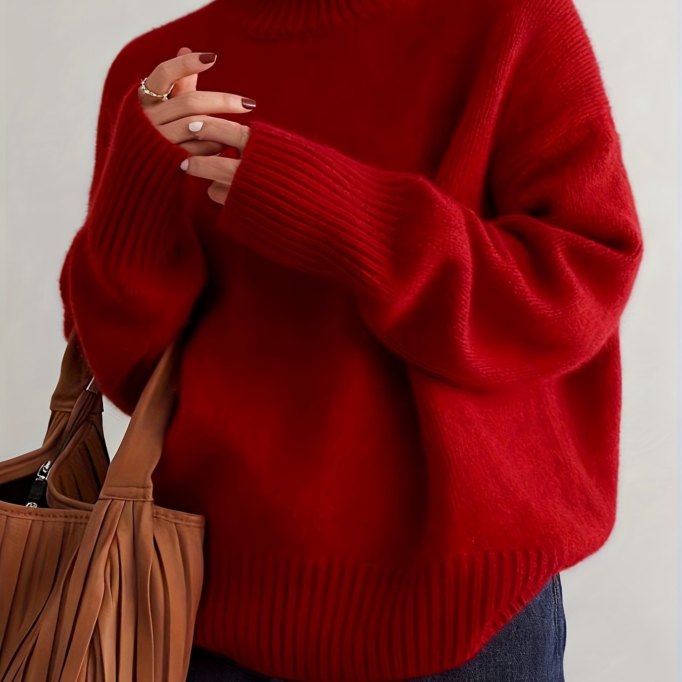 Plus Size - Plus Size - Women'S Elegant High Neck Sweater - Soft Stretchy Pullover Sweater for Fall