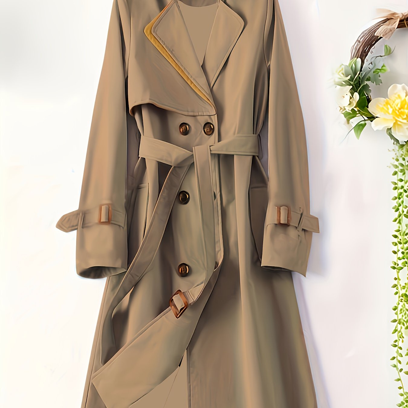 Women'S Chic British-Inspired Long Trench Coat - Slim Fit, Button-Up, Solid Color, Versatile for Spring & Fall