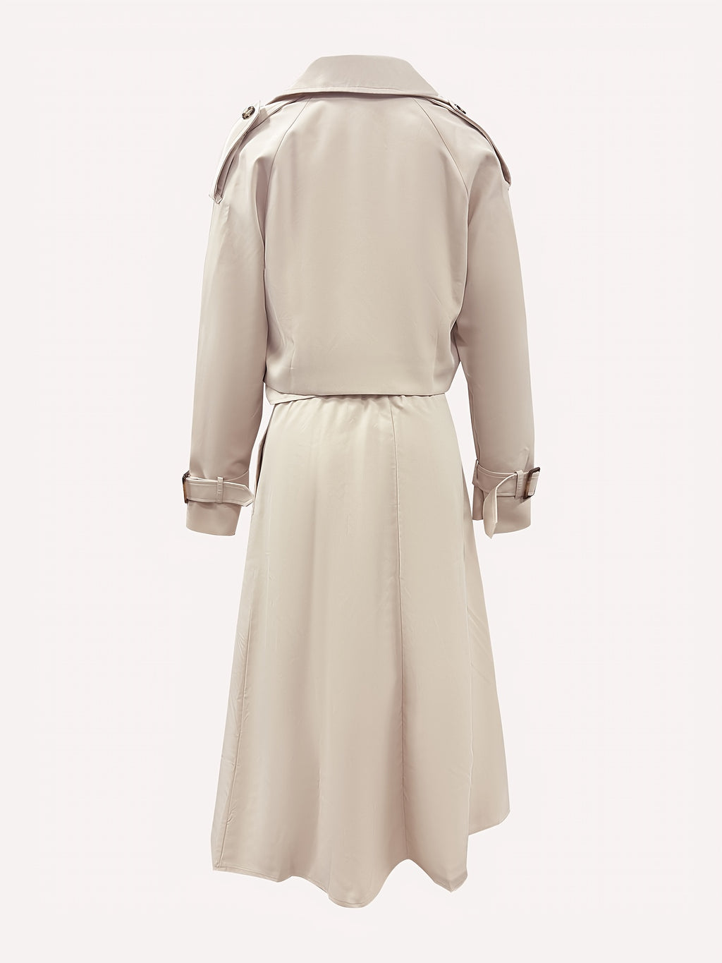 Women'S Chic Beige Double-Breasted Trench Coat & Skirt Set - Long Sleeve, Button-Up, Solid Color